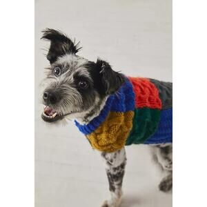 NWT Ware of the Dog Colorful Patchwork Cableknit Wool Sweater, 4-7 lbs
